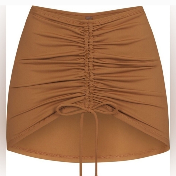 SKIMS Other - SKIMS SIGNATURE SWIM RUCHED MINI SKIRT cover up ALMOND brown 4x NWT